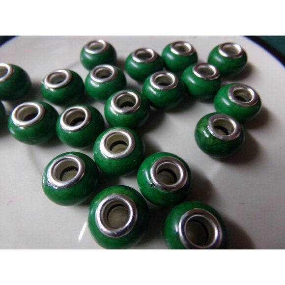 Green Cracked Look Large Hole Beads - Picture 1 of 2